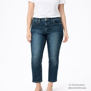 Seven7 Jeans 16P Blue Stretch Slim Straight Petite 25” Inseam Rhinestone